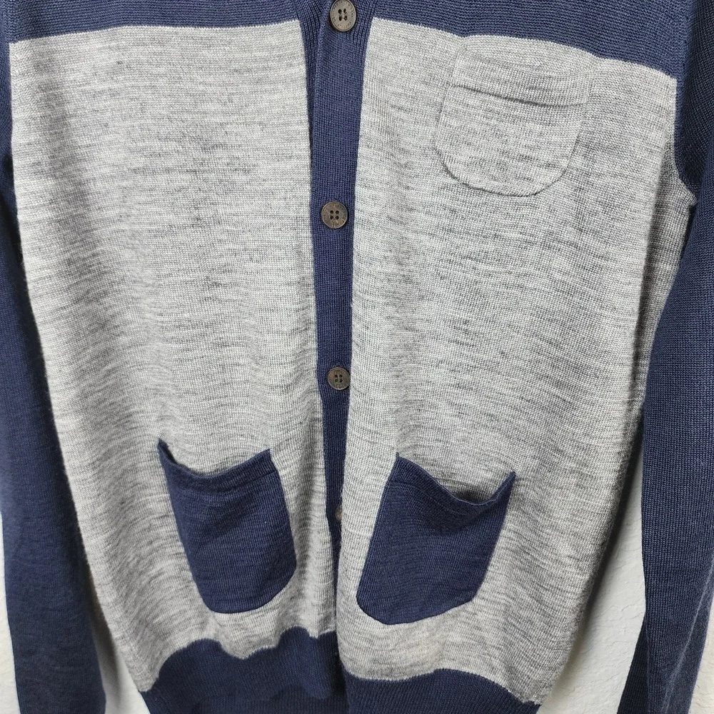 Goodale Cardigan Sweater‎ Mens Small Navy Gray Wool Blend Patch Pockets Casual